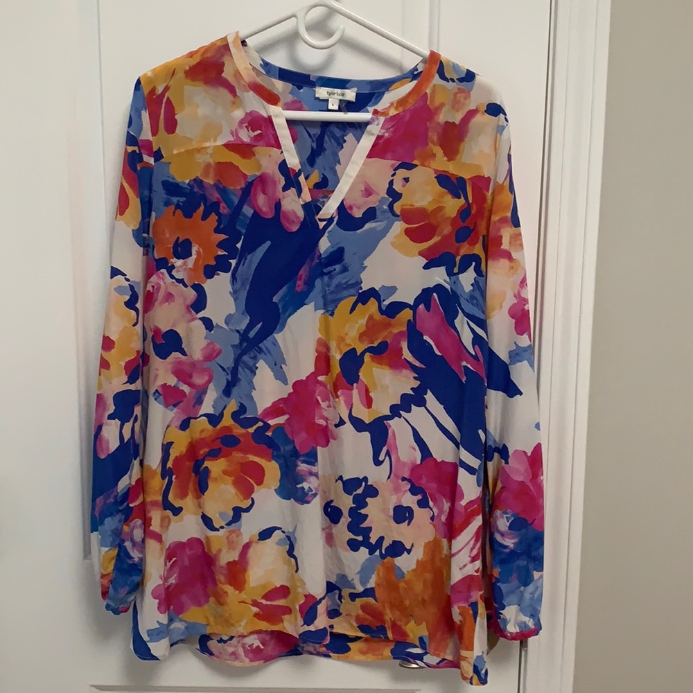 Tyler Boe 100% silk multi color blouse